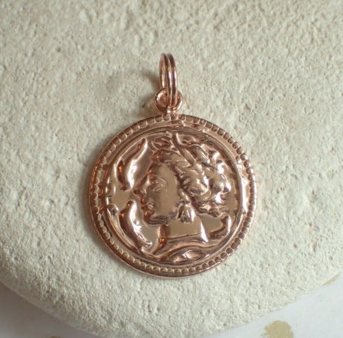 Roman Coin Medallion Style Pendant, Solid Sterling Silver Rose Gold Vermeil