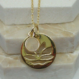 Lotus Flower Pendant & Rose Quartz Charm, Gold Plated Vermeil, New  - UK Seller