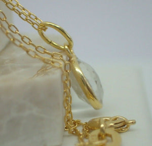 Natural Clear Quartz Pendant, 925 Sterling Silver Gold Plated Vermeil UK Seller