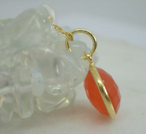 925 Sterling Silver Gold Plated Vermeil Natural Carnelian Pendant - UK Seller