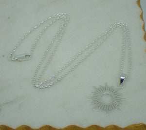 Sun Sunray Celestial Pendant, Solid Sterling Silver, inc Chain, New - UK Seller