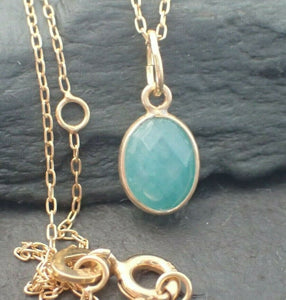 Natural Amazonite Pendant, 925 Sterling Silver Gold Plated Vermeil  - UK Seller