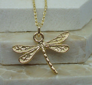 Dragonfly Pendant with Natural Peridot Charm, Gold Plated Vermeil, New UK Seller