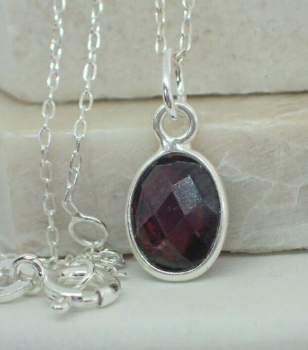 Natural Garnet Pendant, Oval, 925 Solid Sterling Silver, New - UK Seller