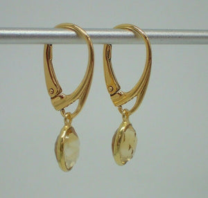 Natural Citrine Drop Leverback Earrings, 925 Sterling Silver Gold Plated Vermeil