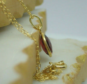 Natural Garnet Pendant, Oval, 925 Sterling Silver Gold Plated Vermeil  UK Seller