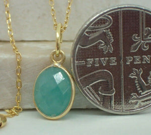 Natural Amazonite Pendant, 925 Sterling Silver Gold Plated Vermeil  - UK Seller