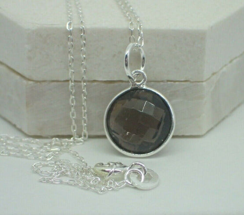 Natural Smoky Quartz Pendant, Round, 925 Sterling Silver, New, UK Seller