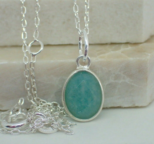 Natural Amazonite Pendant, Oval, 925 Sterling Silver, New - UK Seller