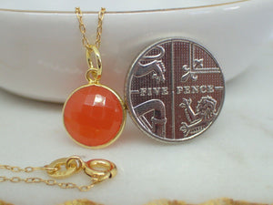 925 Sterling Silver Gold Plated Vermeil Natural Carnelian Pendant - UK Seller