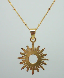 925 Sterling Silver 14k Gold Plated Vermeil Sunbeam Pendant on Satellite Chain