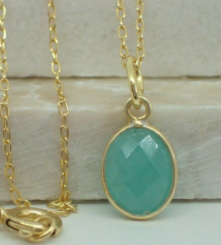 Natural Amazonite Pendant, 925 Sterling Silver Gold Plated Vermeil  - UK Seller