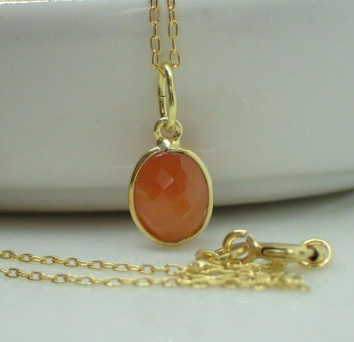 Natural Carnelian Pendant, 925 Sterling Silver Gold Plated Vermeil  - UK Seller