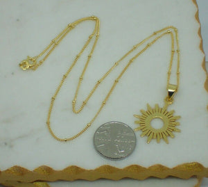 925 Sterling Silver 14k Gold Plated Vermeil Sunbeam Pendant on Satellite Chain