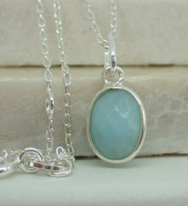 Natural Larimar Pendant, Oval, 925 Solid Sterling Silver, New - UK Seller