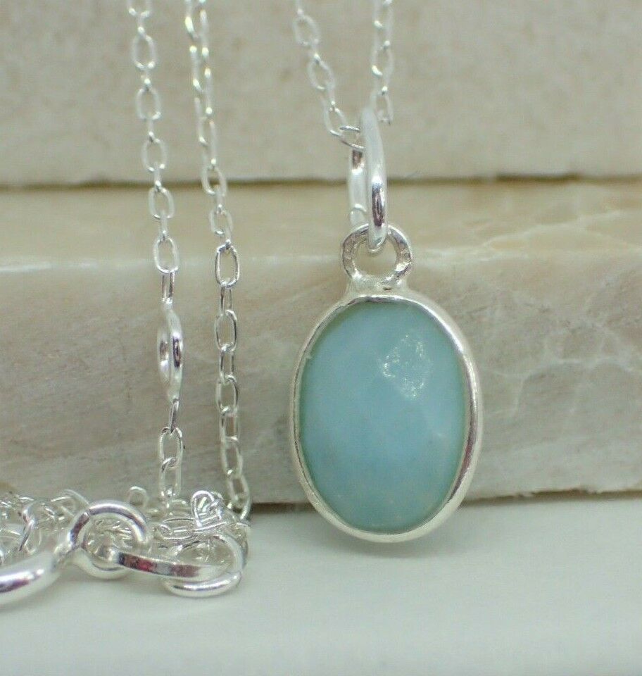 Natural Larimar Pendant, Oval, 925 Solid Sterling Silver, New - UK Seller