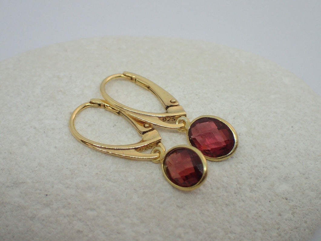 Natural Garnet Leverback Earrings, Oval, 925 Sterling Silver Gold Plated Vermeil