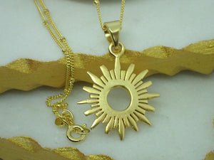 925 Sterling Silver 14k Gold Plated Vermeil Sunbeam Pendant on Satellite Chain