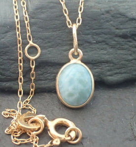 Natural Larimar Pendant, 925 Sterling Silver Gold Plated Vermeil - UK Seller