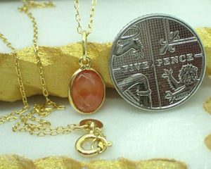 Natural Carnelian Pendant, 925 Sterling Silver Gold Plated Vermeil  - UK Seller