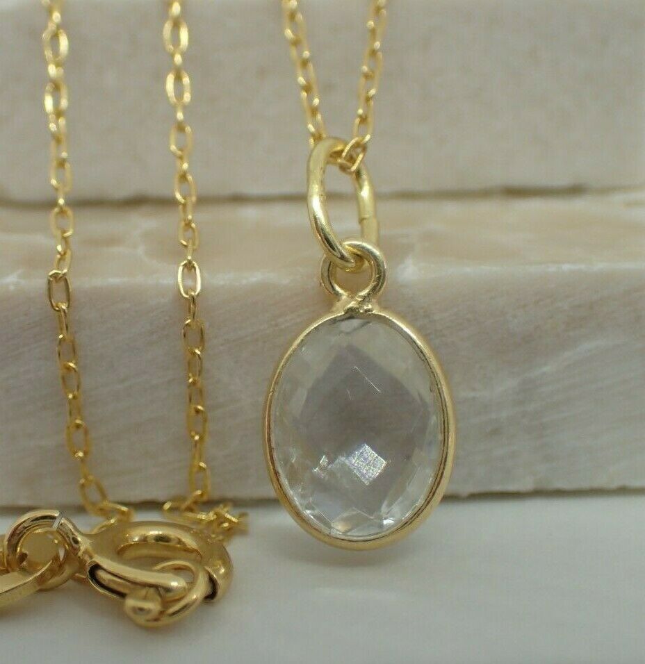 Natural Clear Quartz Pendant, 925 Sterling Silver Gold Plated Vermeil UK Seller