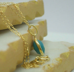 Natural Turquoise Pendant, 925 Sterling Silver Gold Plated Vermeil - UK Seller