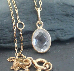 Natural Clear Quartz Pendant, 925 Sterling Silver Gold Plated Vermeil UK Seller