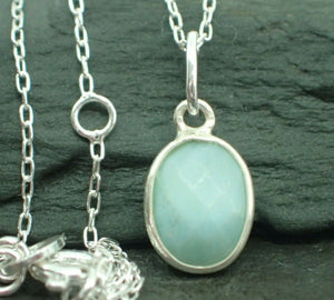 Natural Larimar Pendant, Oval, 925 Solid Sterling Silver, New - UK Seller