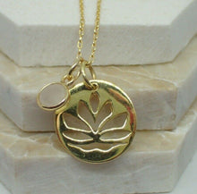 Load image into Gallery viewer, Lotus Flower Pendant &amp; Rose Quartz Charm, Gold Plated Vermeil, New  - UK Seller