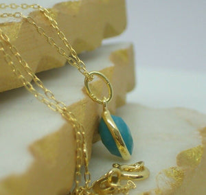 Natural Turquoise Pendant, 925 Sterling Silver Gold Plated Vermeil - UK Seller