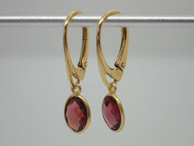 Load image into Gallery viewer, Natural Garnet Leverback Earrings, Oval, 925 Sterling Silver Gold Plated Vermeil