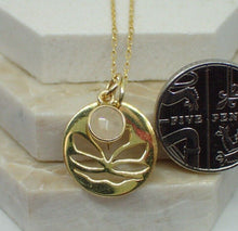 Load image into Gallery viewer, Lotus Flower Pendant &amp; Rose Quartz Charm, Gold Plated Vermeil, New  - UK Seller