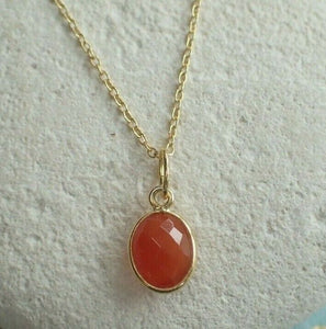 Natural Carnelian Pendant, 925 Sterling Silver Gold Plated Vermeil  - UK Seller