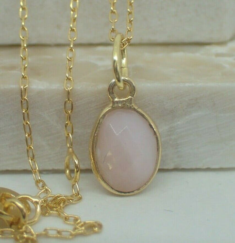 Natural Pink Opal Pendant , 925 Sterling Silver Gold Plated Vermeil - UK Seller