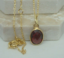 Load image into Gallery viewer, Natural Garnet Pendant, Oval, 925 Sterling Silver Gold Plated Vermeil  UK Seller