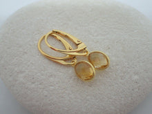 Load image into Gallery viewer, Natural Citrine Drop Leverback Earrings, 925 Sterling Silver Gold Plated Vermeil