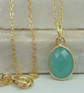 Natural Amazonite Pendant, 925 Sterling Silver Gold Plated Vermeil  - UK Seller