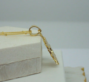 925 Sterling Silver 14k Gold Plated Vermeil Sunbeam Pendant on Satellite Chain