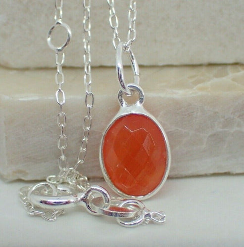 Natural Carnelian Pendant, Oval, 925 Solid Sterling Silver, New - UK Seller