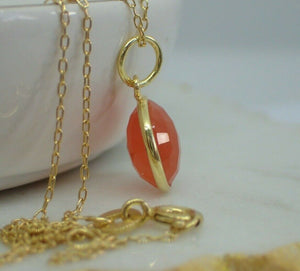 925 Sterling Silver Gold Plated Vermeil Natural Carnelian Pendant - UK Seller