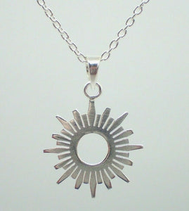 Sun Sunray Celestial Pendant, Solid Sterling Silver, inc Chain, New - UK Seller