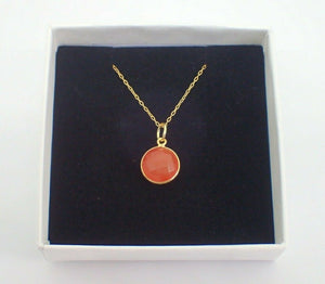 925 Sterling Silver Gold Plated Vermeil Natural Carnelian Pendant - UK Seller