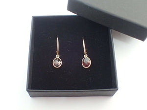 Natural Garnet Leverback Earrings, Oval, 925 Sterling Silver Gold Plated Vermeil