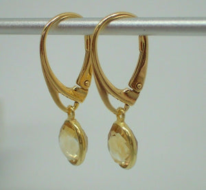 Natural Citrine Drop Leverback Earrings, 925 Sterling Silver Gold Plated Vermeil