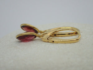 Natural Garnet Leverback Earrings, Oval, 925 Sterling Silver Gold Plated Vermeil