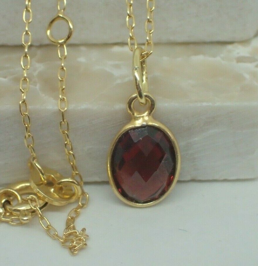 Natural Garnet Pendant, Oval, 925 Sterling Silver Gold Plated Vermeil  UK Seller