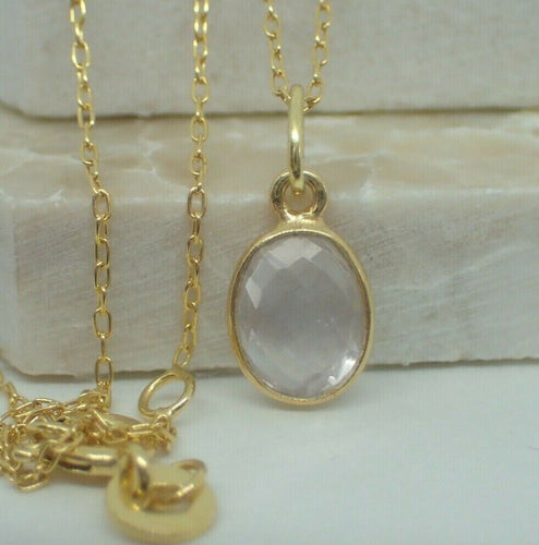 Natural Rose Quartz Pendant, 925 Sterling Silver Gold Plated Vermeil UK Seller