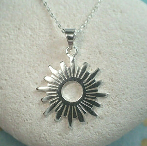 Sun Sunray Celestial Pendant, Solid Sterling Silver, inc Chain, New - UK Seller