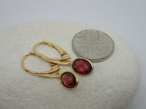 Natural Garnet Leverback Earrings, Oval, 925 Sterling Silver Gold Plated Vermeil