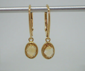 Natural Citrine Drop Leverback Earrings, 925 Sterling Silver Gold Plated Vermeil